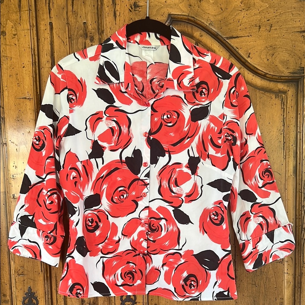 Anthropologie Red and Black Floral Blouse